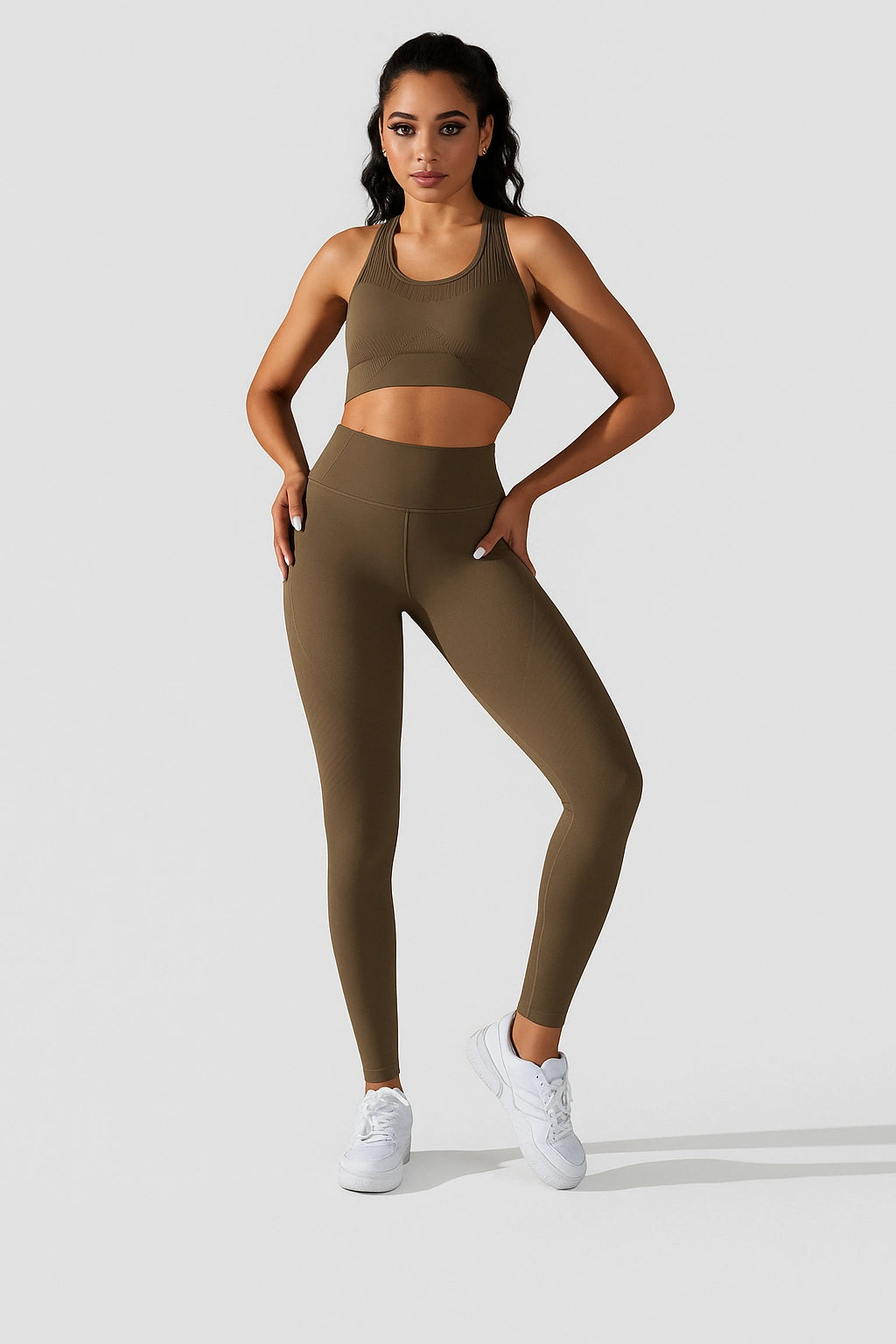 Conjunto Fitness Feminino com Top e Leggings de Cintura Alta