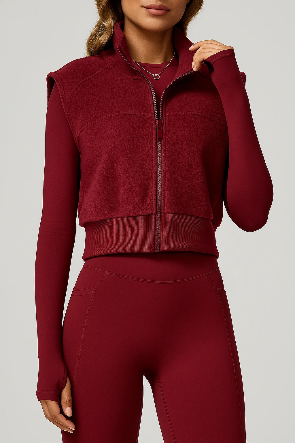 Colete Fitness Feminino com Zíper Gola Alta Sem Manga