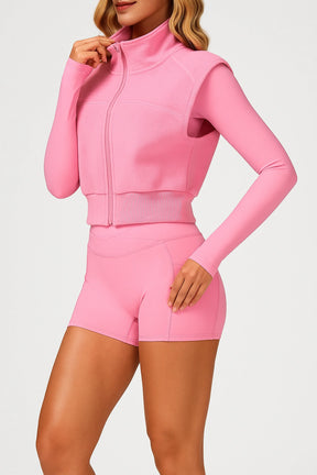 Colete Fitness Feminino com Zíper Gola Alta Sem Manga