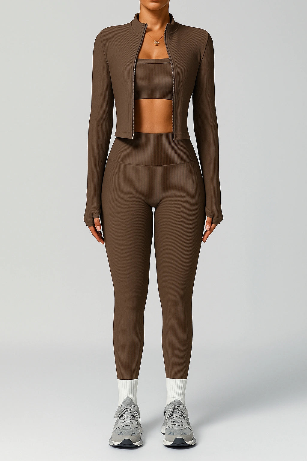 Conjunto Feminino Esportivo Calça e Jaqueta Fitness Respirável + [CROPPED BRINDE]