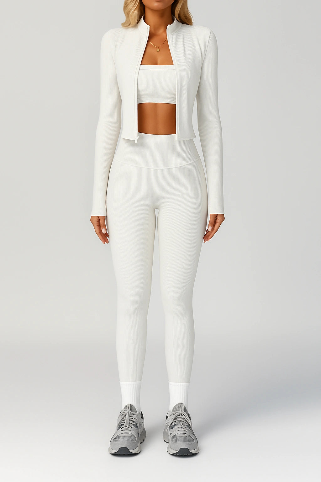 Conjunto Feminino Esportivo Calça e Jaqueta Fitness Respirável + [CROPPED BRINDE]