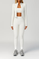 Conjunto Feminino Esportivo Calça e Jaqueta Fitness Respirável + [CROPPED BRINDE]