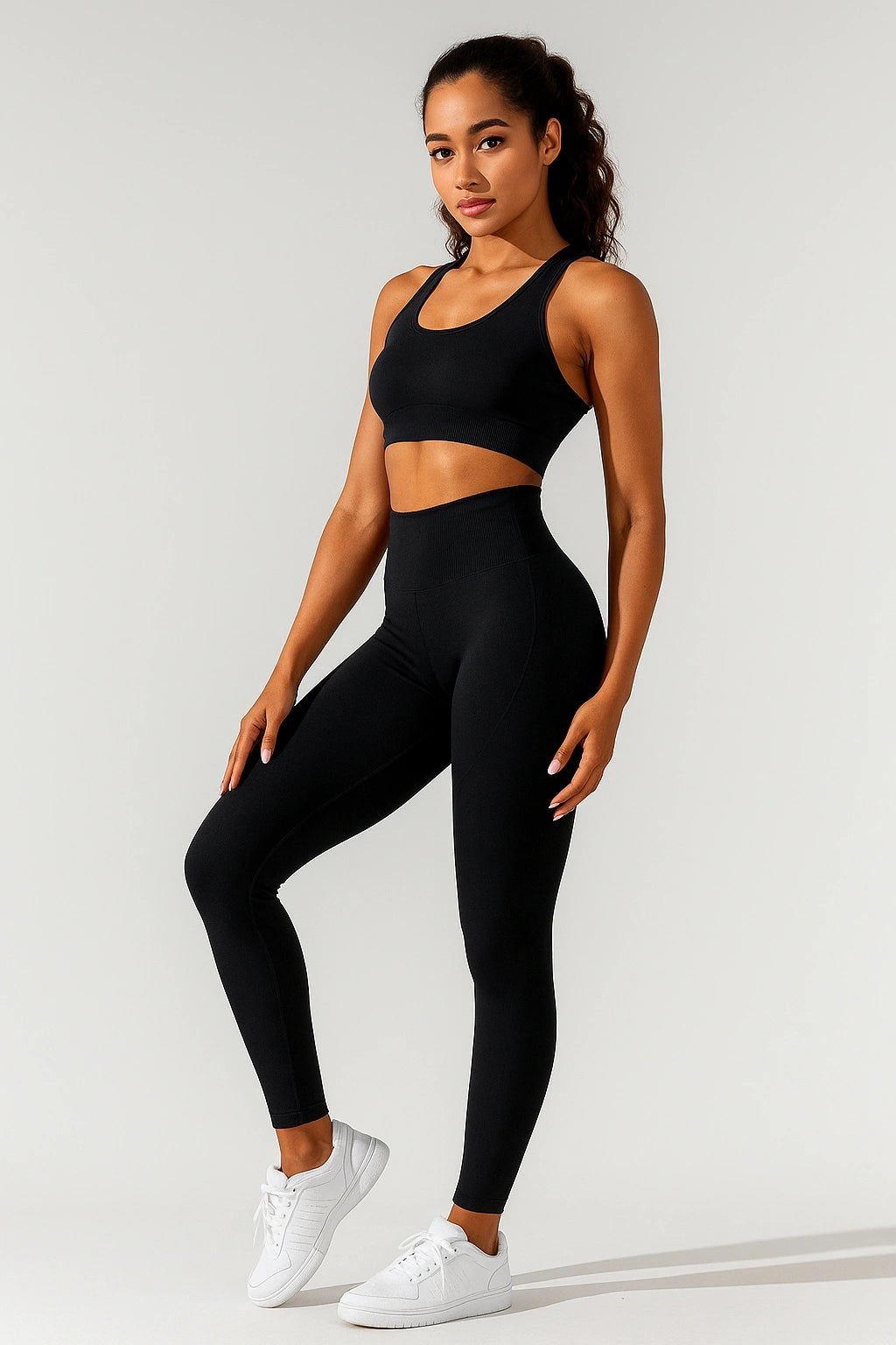 Conjunto Fitness Feminino com Top e Leggings de Cintura Alta