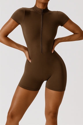 Conjunto Macacão Yoga Feminino Respirável Com Zíper Gola Alta