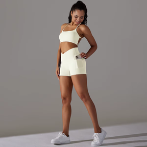 Conjunto Fitness Feminino Short + Top Esportivo com Bolso Lateral