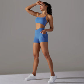 Conjunto Fitness Feminino Short + Top Esportivo com Bolso Lateral