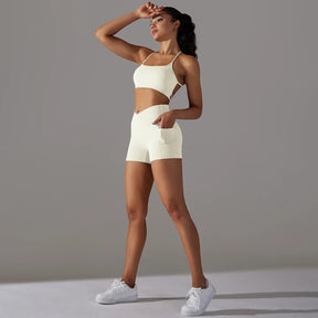 Conjunto Fitness Feminino Short + Top Esportivo com Bolso Lateral