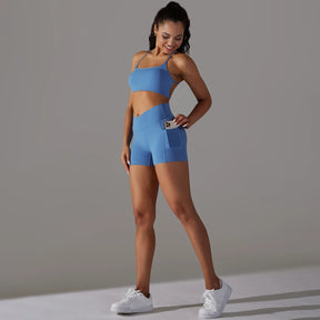 Conjunto Fitness Feminino Short + Top Esportivo com Bolso Lateral